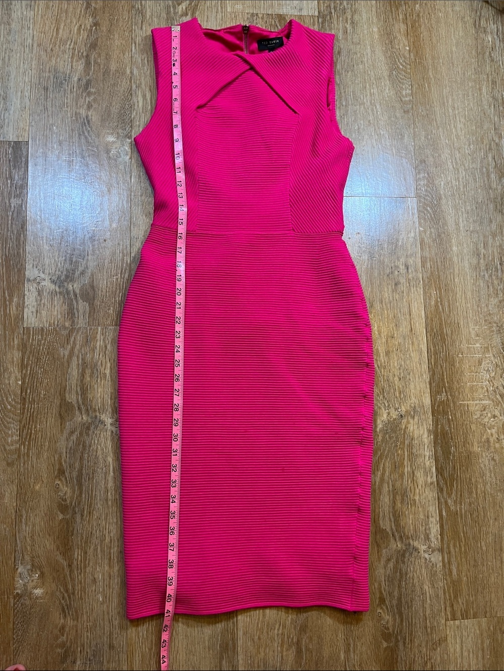 Ted Baker London Hot Pink Ribbed Bodycon Sheath Dress Size 3 US 8 10 Sleeveless - Picture 13 of 14